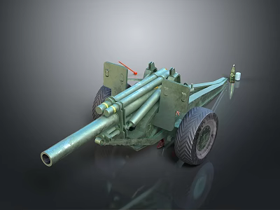 Green Military Artillery Gun With Wheeled Carriage And Long Cannon Barrel 3d model