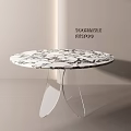 Modern Round Dining Table With White Marble Top And Clear Acrylic Legs In Minimalist Room