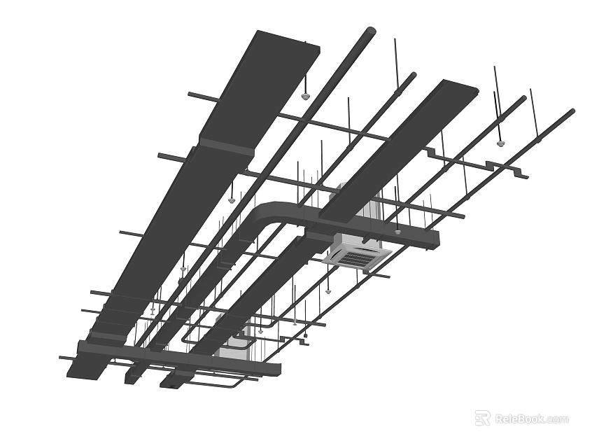 Ceiling Structure Design With Metal Framework Beams And Installation Components 3d model 