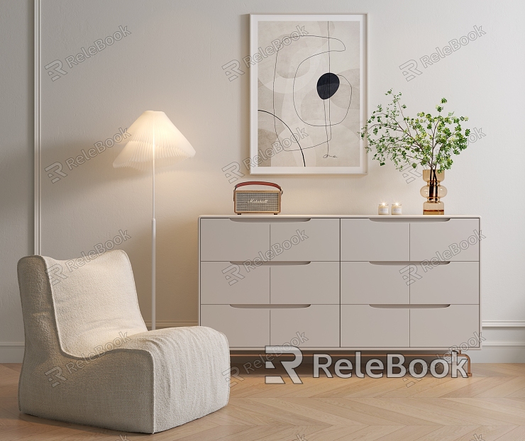 Cream Style Bucket Cabinet Casual Chair Combination Side Cabinet Side Cabinet Floor Lamp model