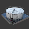 Concrete Circular Storage Tank With Top Railing Platform And Pipes 3d model