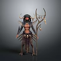 Fantasy Woman With Horns Wings And Ornate Outfit Holding Decorative Staff