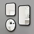 Stylish Black Framed Mirrors In Different Shapes On Grey Bathroom Wall With Sink Reflection