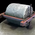 Rustic Garden Ornament Featuring Stone Mill With Wooden Handle And Pillar Base
