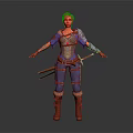Game Movie Warrior Character Red Hair Purple Blue Outfit Silver Armor Dual Swords Brown Boots
