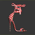 Fashionable Red And White Checkered Open Toe High Heels With Bow Tie Laces
