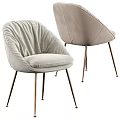 Modern Round Marble Top Dining Table Set With Brass Base And Beige Upholstered Chairs