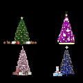 Festive Christmas Trees with Green Purple Pink Blue Decorations and Gift Boxes