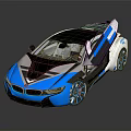 Modern Blue And Silver Sports Car With Open Doors Stylish Wheels And Sleek Exterior Design