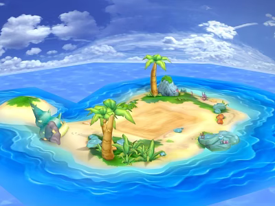 Cartoon Heart Shaped Island with Palm Trees Sandy Beach Blue Ocean and White Clouds 3d model