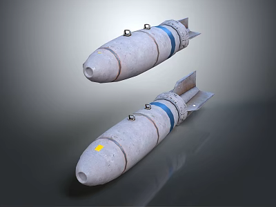 White Military Bombs With Blue Stripes Tail Fins And Top Devices 3d model