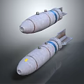 White Military Bombs With Blue Stripes Tail Fins And Top Devices