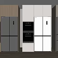 Modern Kitchen Interior With Different Color Refrigerators And Built In Ovens 3d model