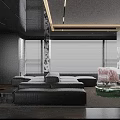 Modern Dark Tone Living And Dining Room With Elegant Marble Accent And Luxury Furnishings