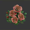 Vibrant Pink and Red Roses With Fresh Green Leaves in Beautiful Bouquet on Dark Background