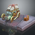 Light Green Vintage Candy Cart Yellow Wheels White Cotton Candy Top And Colorful Treats Stand