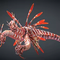 Two Mythical Red White Striped Creatures With Dragon Like Bodies And Red Feathered Wings