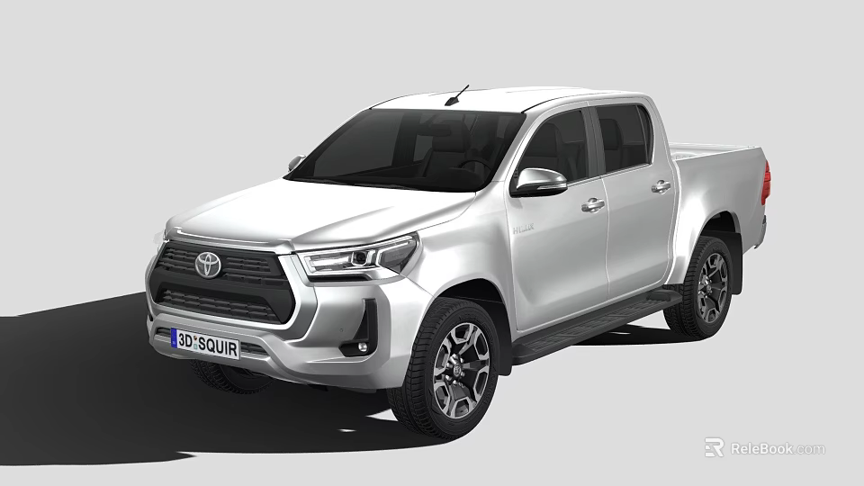 Silver Toyota Pickup Truck Double Cab Modern Design With Alloy Wheels And Front Grille 3d model 