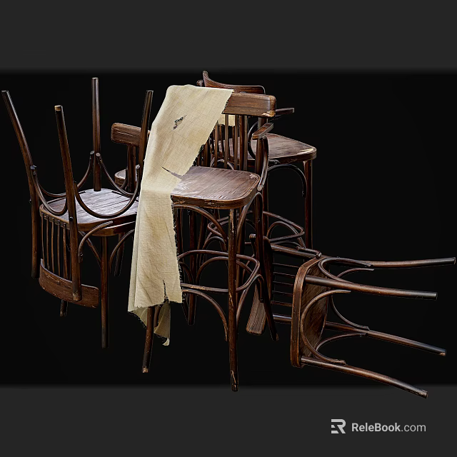 Rustic Wooden Bar Stools With Classic Design And Curved Leg Structure 3d model 