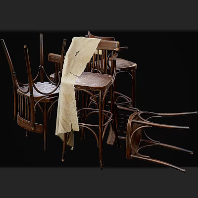 Rustic Wooden Bar Stools With Classic Design And Curved Leg Structure 3d model