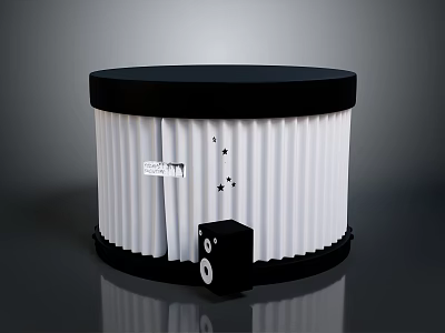 Round White Computer Case With Black Border Striped Vent Design Star Patterns And Small Speaker 3d model