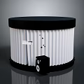 Round White Computer Case With Black Border Striped Vent Design Star Patterns And Small Speaker 3d model