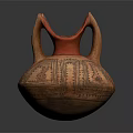 Ancient Style Pottery Vase With Two Handles Red Top And Geometric Patterns 3d model