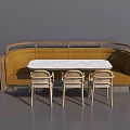 Curved Public Seating With Brown Sofa And White Marble Table Plus Three Light Chairs 3d model