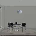 Modern Dining Table Set With Round Table Four Chairs And Pendant Light 3d model