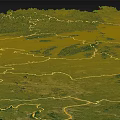 Artistic Wall Decor Map With Green Terrain Yellow Outline And Mountainous Regions