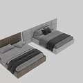 Upholstered Double Bed With Gray Bedding Multiple Pillows And Soft Blanket 3d model