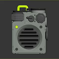 Light Green Portable Speaker With Yellow Handle Top Knob And Front Grille