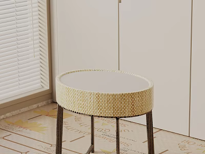 Modern Round Woven Side Table With White Top And Brown Legs 3d model