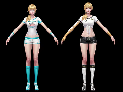 Game And Movie Characters With Blonde Hair Different Outfits Decorations Tops Shorts Socks And Shoes 3d model