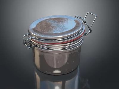 Silver Metal Canister With Clasp Lid And Red Rubber Seal On Dark Background 3d model