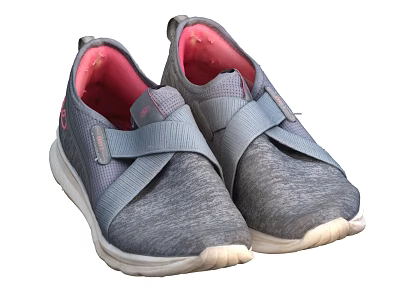 Gray Comfortable Casual Shoes With Pink Lining Velcro Straps Mesh Material White Soles 3d model