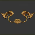 Ornamental Golden Sculpture Carving Featuring Symmetrical Curved Patterns Intricate Design and Shiny Surface