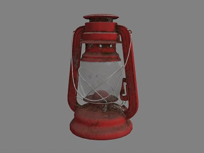 Vintage Red Kerosene Lamp With Classic Metal Frame And Glass Shade 3d model