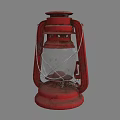Vintage Red Kerosene Lamp With Classic Metal Frame And Glass Shade