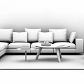 Modern Grey Sofa with Coffee Table Set and Multiple Cushions on Blue Rug 3d model