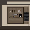 Modern Kitchen Sideboard With Wooden Drawers Shelves Coffee Machine And Decor Items