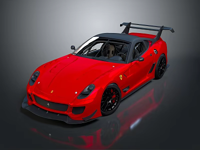 Red Sports Car With Black Rear Spoiler And Sleek Aerodynamic Body Design 3d model