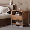 Modern Wooden Bedside Table with Drawer Vase Books and Minimalist Design
