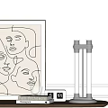 Modern Table Lamp With Silver Top White Cylinders Black White Art And Calendar