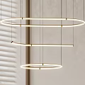 Modern Circular And Linear Pendant Lights With White Light Hanging In Interior With Blinds Background