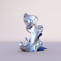 Abstract Blue Metallic Sculpture With Flowing Glossy Form And Shiny Surface