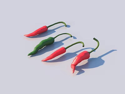 Fresh Red and Green Chili Peppers Vegetables Arranged on White Background 3d model