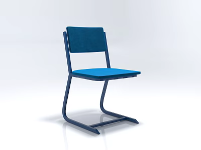 Modern Single Chair With Blue Upholstered Backrest And Metal Frame 3d model