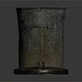 Two Rustic Aged Wooden Buckets With Matching Lid On Dark Surface