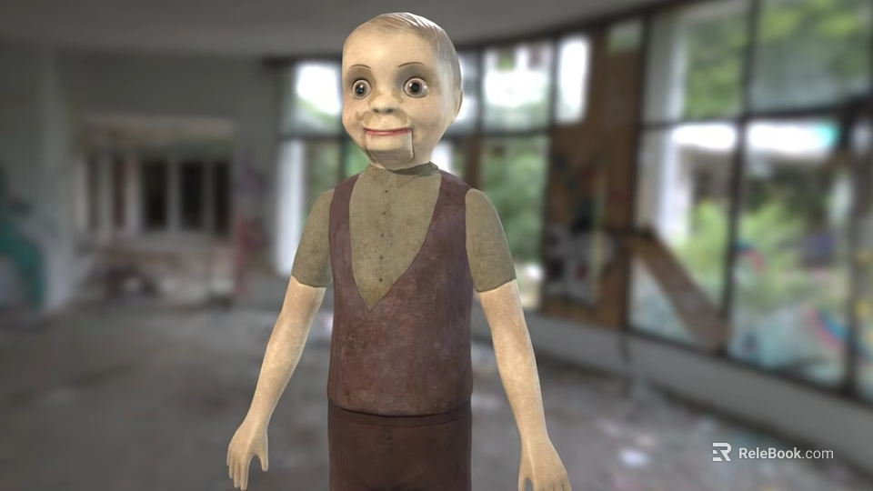 3D Character Model Wearing Brown Vest And Green Shirt In Room With Windows 3d model 